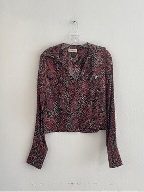 NICHOLAS Pink Snake-Print V-Neck Long Sleeve Top